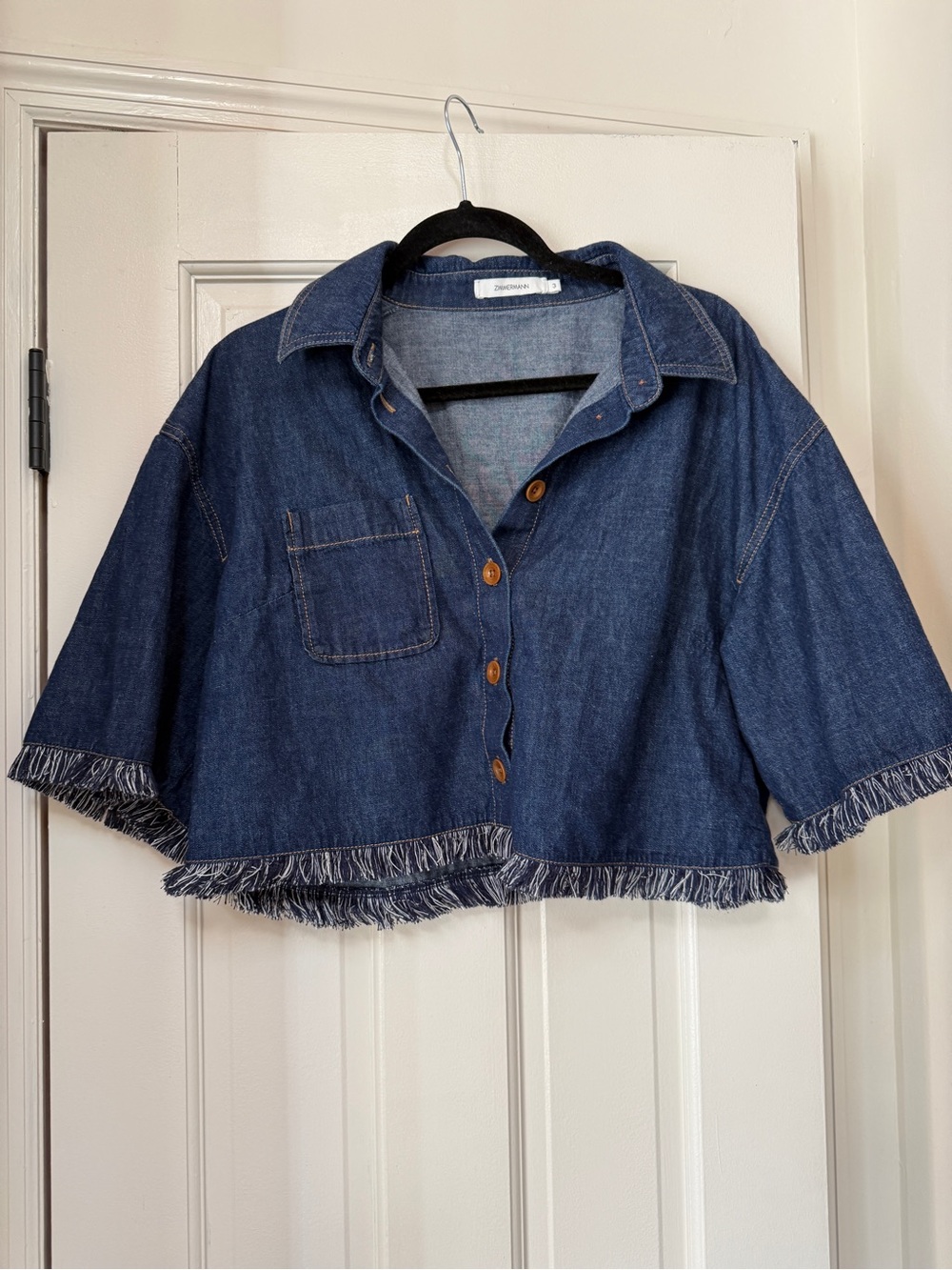 Zimmermann Rhiannon cropped frayed denim shirt